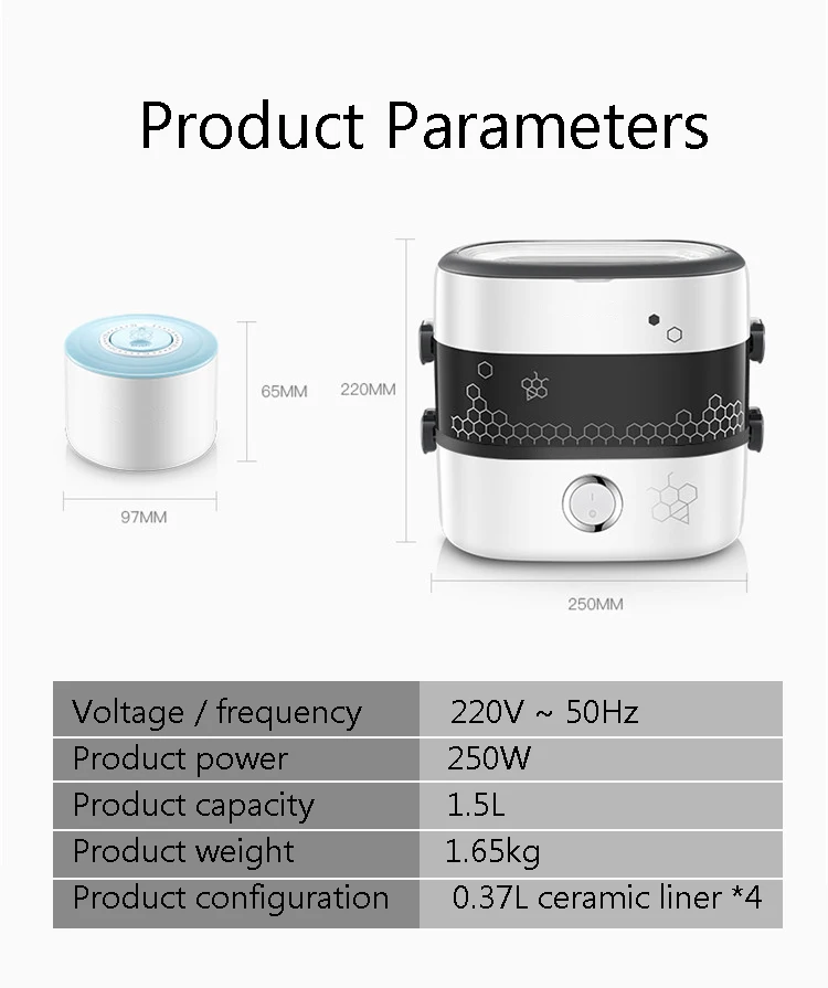 Description Picture 6 of item1.5L Rice cooker 1/2 Layer Spill-proof sealing Ceramic Liner Multifunctional Food Steamer Egg Boiler Portable Lunch Box Anti-dry