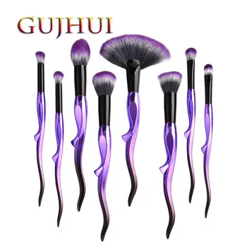 

8pcs Beauty tools single purple and black fan-shaped Foundation makup brush set