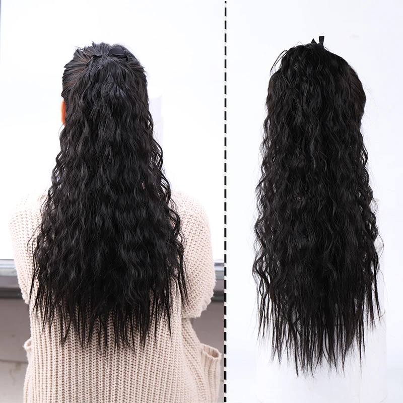 AILIADE Synthetic 22inch Long Bouncy Curly Hair Ponytail Extensions Hairpiece Drawstring Heat Resistant Brown Hair Extension
