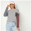 SHEIN полосатый принт Падение плеча карман спереди Повседневная футболка Женские топы осень уличная одежда с длинным рукавом Colorblock tee Tops