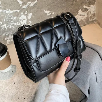 

Chain Brand Designer PU Leather Crossbody Bags for Women 2021 Simple Branded Trending Chain Shoulder Bag Lady Small Handbags