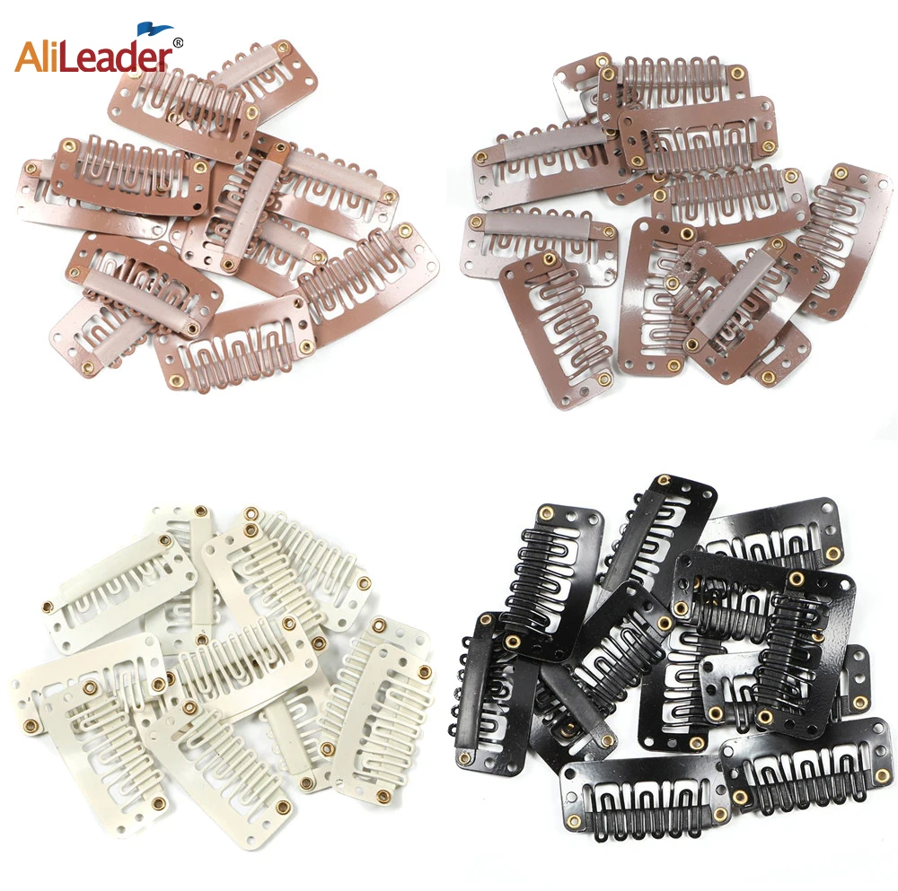 Alileader Hot Sale Wig Comb Clips Extension Clips Snap Hair Extension Clips For Women 20Pcs/Lot 6 Teeth 33Mm Black/White Clip 15pcs wig clips 32mm snap clips for hair extension u shape hair clips 6 teeth hair extension clips dark brown white metal clips