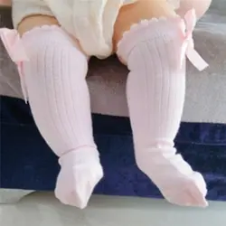 Детские длинные носки хлопковые мягкие Нескользящие эластичные носки до колена с большим бантом для маленьких девочек Теплые зимние носки