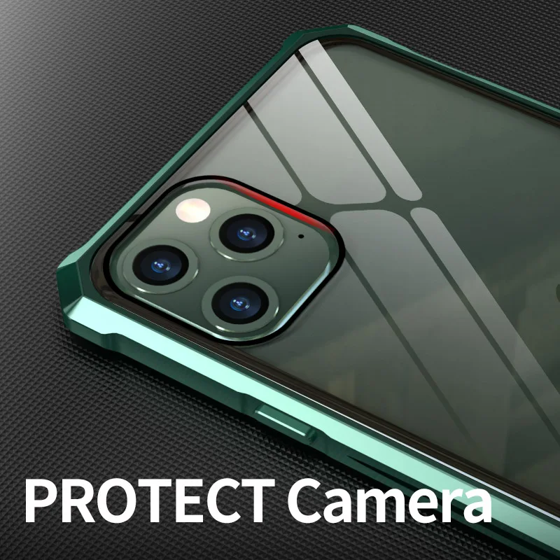 Металлический стеклянный чехол для телефона iphone 11 Pro Max, противоударный металлический каркас, прозрачная стеклянная задняя крышка для iphone 11 Pro, роскошная Броня