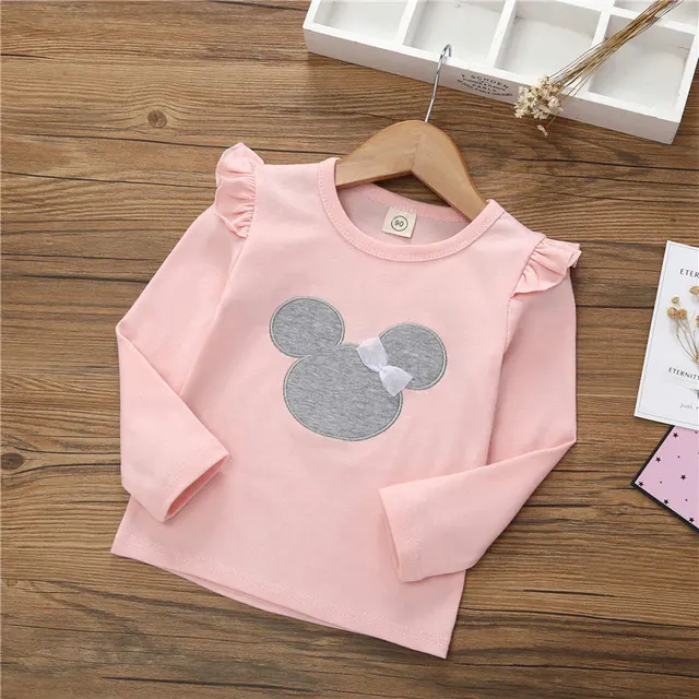 2-6Year Baby Girls Long Sleeve T-shirt Bottoming Shirt Children Spring and Summer Autumn Long Sleeves Cartoon T-shirt Kids T0723-pink