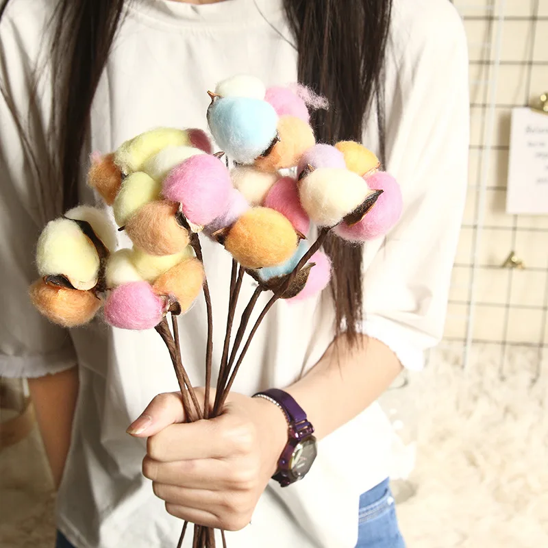 

10PCs Natural Dried Cotton Flower Artificial Plants Cotton Stem Floral Branch Wedding Party Photo Props Fake Flower Home Decor