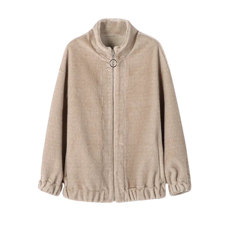 XJXKS Loose large size women woolen coat winter new thick warm comfortable cardigan women zipper jacket