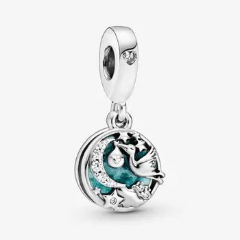 

2020 Brand New S925 Sterling Silver Beads Stork & Twinkling Stars Dangle Charms fit Original Pandora Bracelets Women Jewelry