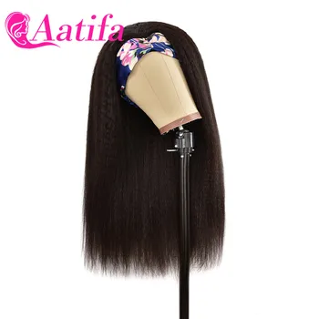

Kinky Straight Headband Scarf Machine Made Remy Human Hair Wigs For Black Women Peruvian Aatifa Headband Wig 180 Density