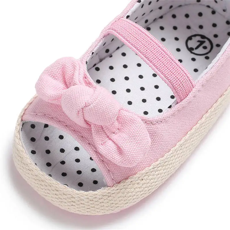 Baby Girl Shoes Infant Crib Shoes Cute Princess Bowknot Polka Dot Inside Soft Sole Peep-toe Newborn Toddler Girl Moccasins Shoes