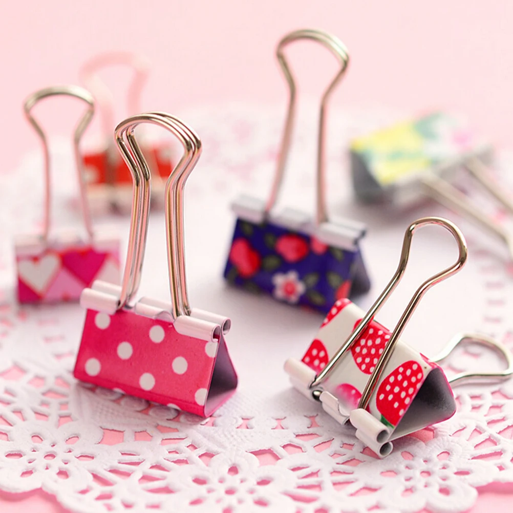 Fresh Style Flower Printed Metal Binder Clips Office learning Supplies small and 6pcs larger 12pcs