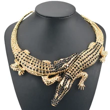 Ожерелье-чокер в стиле панк из золотого крокодила, женские серебряные стразы, Большая подвеска, ожерелье s для женщин, новые модные ювелирные изделия, подарки