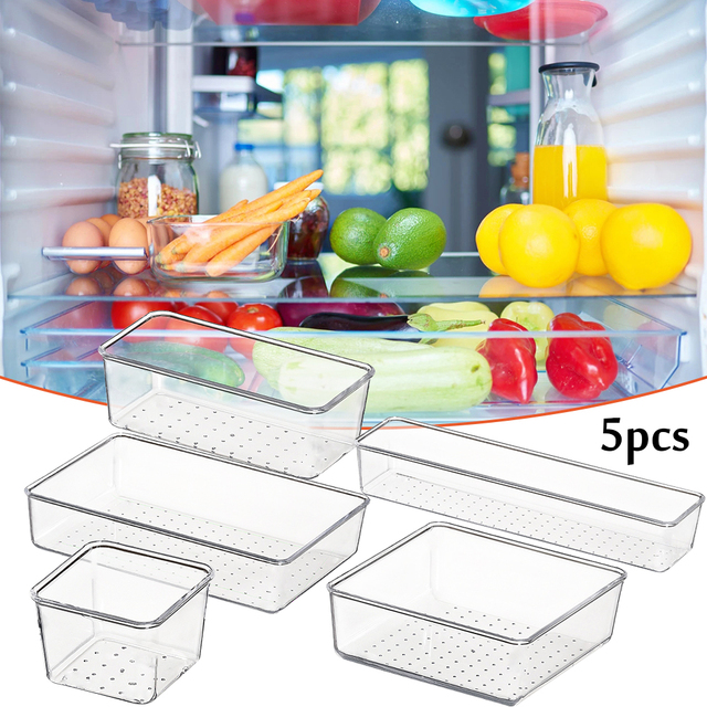 Set Plastic Clear Desk Drawer Organizers Tray Different Size Vanity Divider Organizers For Kitchen Refrigerator Storage Box