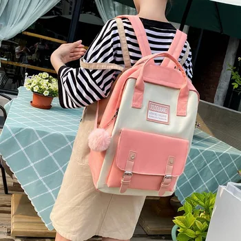 

2020 4Pcs/set Canvas School Bag For Teenager Girls Student Larger Capacity Women Travel School Laptop Backpacks Female Book Bag
