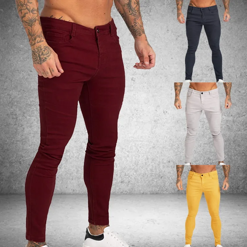 

Men's Silm Fit Denim Pants Solid Color Pants Low Waist Men's Skinny Jeans with Pockets