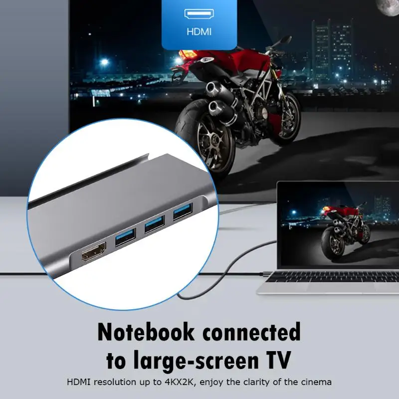 7в1 концентратор USB Type C USB-C к USB3.0+ HDMI+ TF слоты+ PD порт питания адаптер компьютер конвертер сплиттер ноутбук док-станция