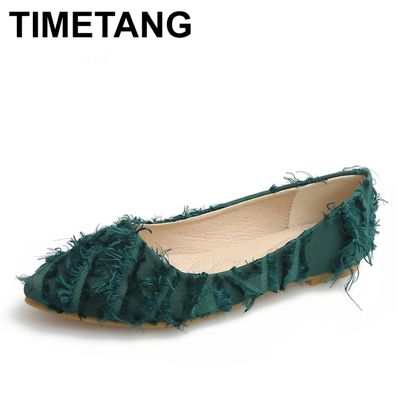 

TIMETANGElegant Women Flats2020Summer Comfortable Green Ballet Flats Boat Shoes Designer Plus Size Soft Moccasins Slip On Loafer