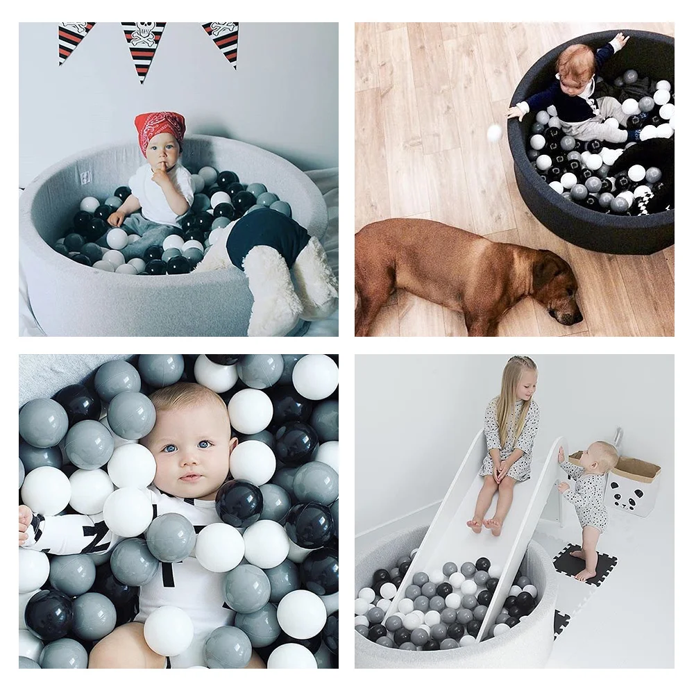 HOT Ocean Ball Pool 50Pcs 7CM Baby Safe PE Anti Stress For Pit Fashion Black Grey White Inflatable Balls Sport Game Toy