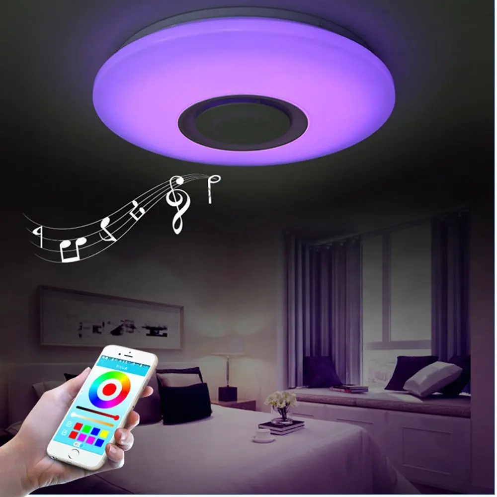 Plafonnier LED avec haut-parleur Bluetooth, design nordique, luminaire d'intérieur coloré à intensité réglable, idéal pour une chambre à coucher ou une salle à manger