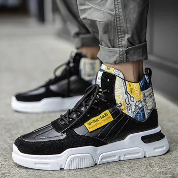 

High Top Casual Men's Shoe Solid Color Men Sneakers Mesh Breathable Male Footwears Autumn Increase Ankle Boots Tide Shoes Newest