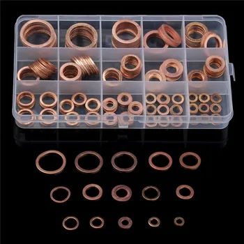 

250PCS Solid Copper Crush Washers M5/M6/M8/M10/M12/M14/M16/M18/M20 Spacer Flat Ring Oil Brake Sealing Assorted Gasket Hardware