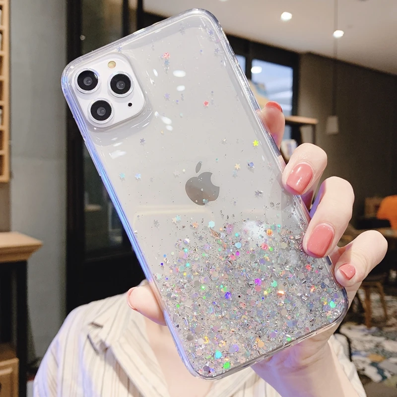 Блестящий Прозрачный мягкий силиконовый чехол из ТПУ для iPhone 6 6s 7 8 Plus 10 11 Pro X XS XR Max