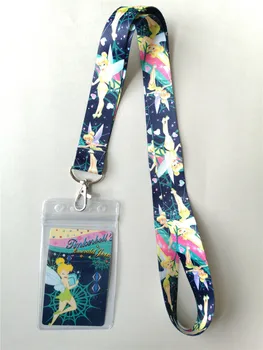 

1pcs cartoon Tinker bell pvc Named Card Holder Identity Badge with Lanyard Neck Strap Card Bus ID Holders With Key Chain