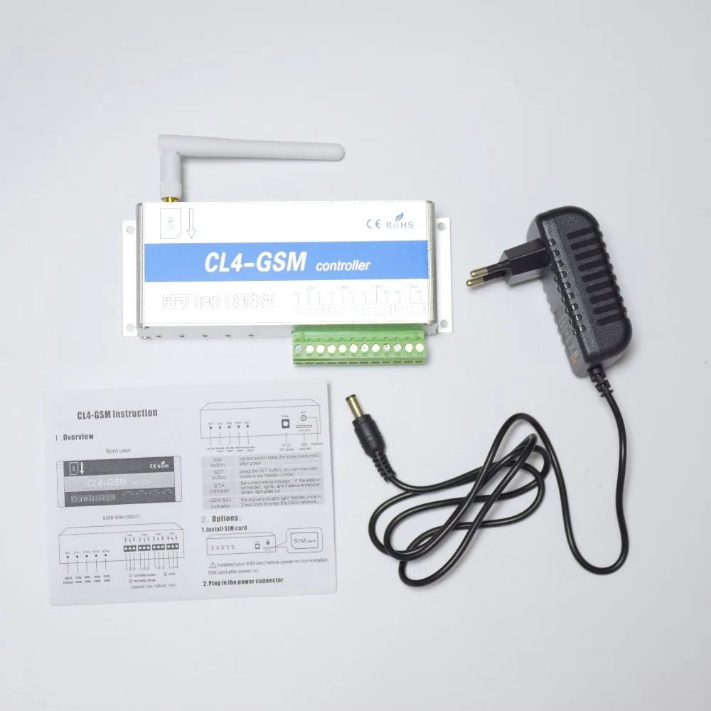 GSM SMS беспроводной пульт дистанционного управления Переключатель 4 канала реле CL4-GSM для электрических ворот открывания двери оператора высокой мощности переменного тока