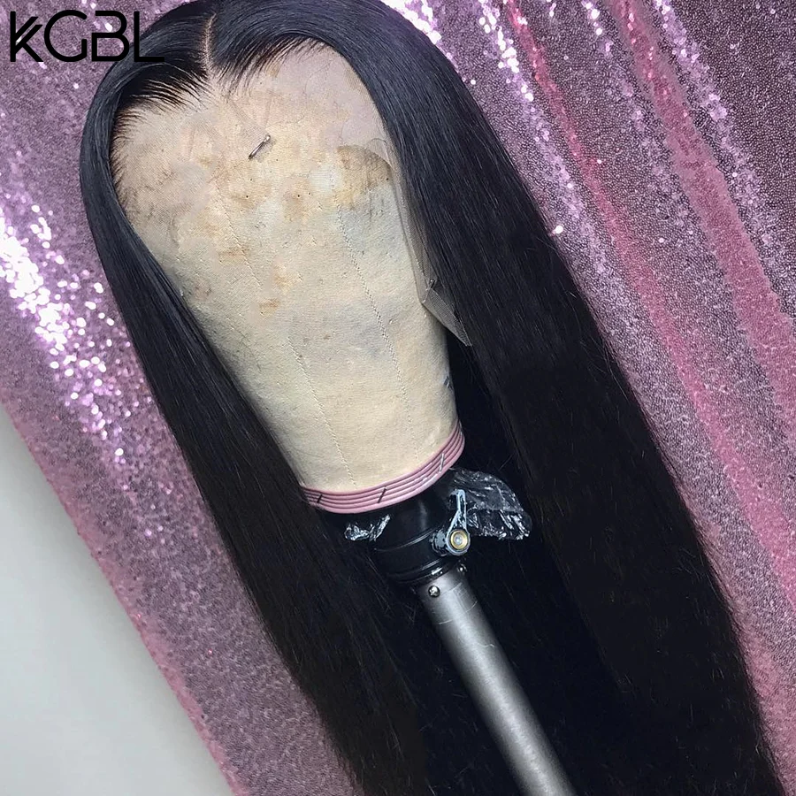KGBL прямые 13*4 кружевные передние человеческие волосы парики средний коэффициент "-24" не Реми натуральный цвет бразильские волосы парики с детскими волосами