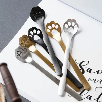 

Cat Claw Stainless Steel Spoon Ice Cream Coffee Stirring Spoons Teaspoon Mini Golden Dessert Sugar Cake Scoop Gift Tableware