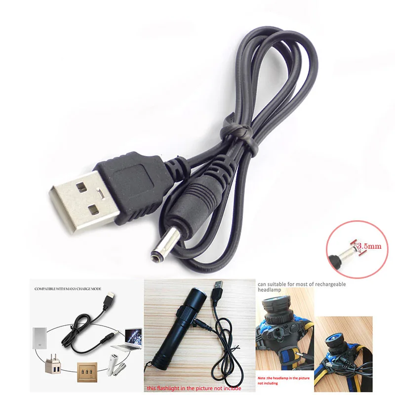

3.5mm USB DC Power Charging Cable Charger Cable Wire for Flashlight 18650 Rechargeable Battery for Head lamp Torch light