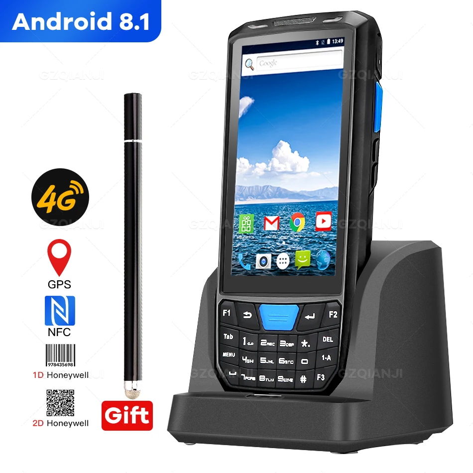 Android 8,1 PDA robusta Terminal de mano PDA recopilador de datos para el almacén 1D 2D QR escáner de código de barras de soporte OTG 4G PDA Terminal