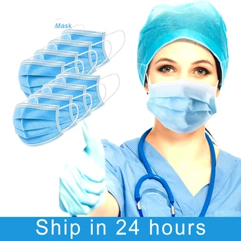 

100 pcs Face Mouth Protective Mask Disposable 3 Layers Filter Earloop Non Woven Mouth Masks Shipping within 24 Hours