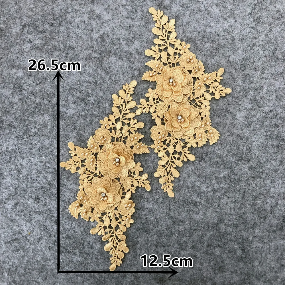 Пара полиэфирных полых цветов ABS жемчуг 3D Стразы Платье Великолепное кружева Ремесло Материал шитье вышивка аппликация - Цвет: YL1879