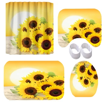 

For Bathroom Shower Curtain Set Sunflower Print Easy Install Hooks Hanging Home Durable Modern With Rugs Bath Mat Hotel