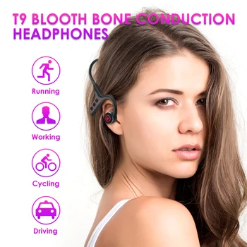 

T9 Wireless Bone Conduction Headphones with Comfortable Ear Hook IP66 Waterproof Bluetooth 5.0 Headset w/ Mic for Sports Riding