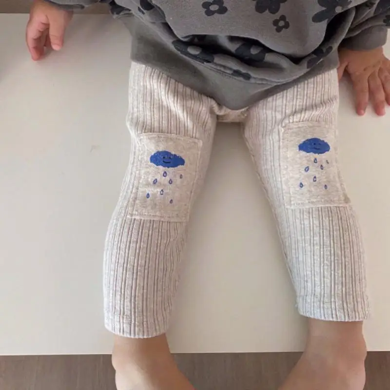 Spring Knee Patch Baby Pants Toddlers Kids Girls Leggings Boys Ribbed Long Pants Children Elastic baby trousers cotton pants baby leggings