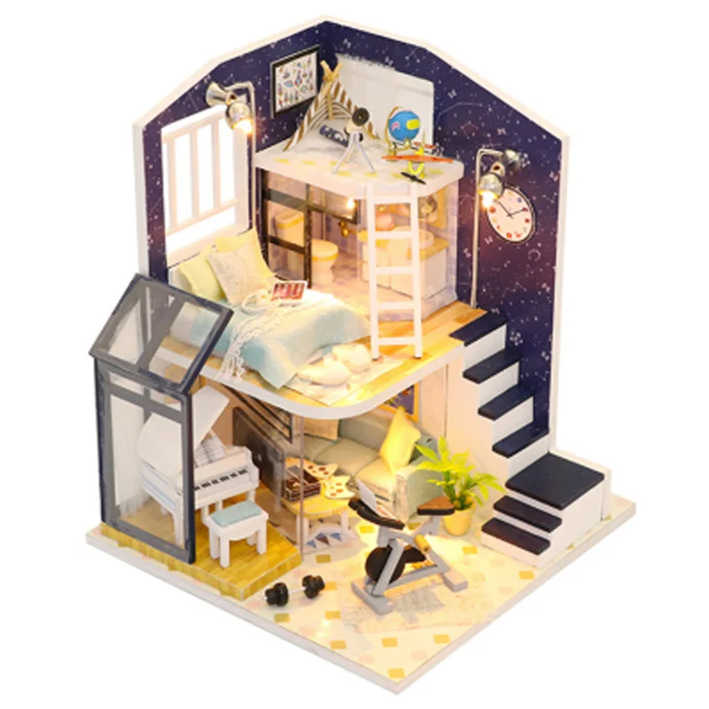 Doll House Loft Miniature Assemble Toys 3D Handmade Wooden Mini Dollhouse Toy with Furniture Led Lights for Kids Birthday Gift |