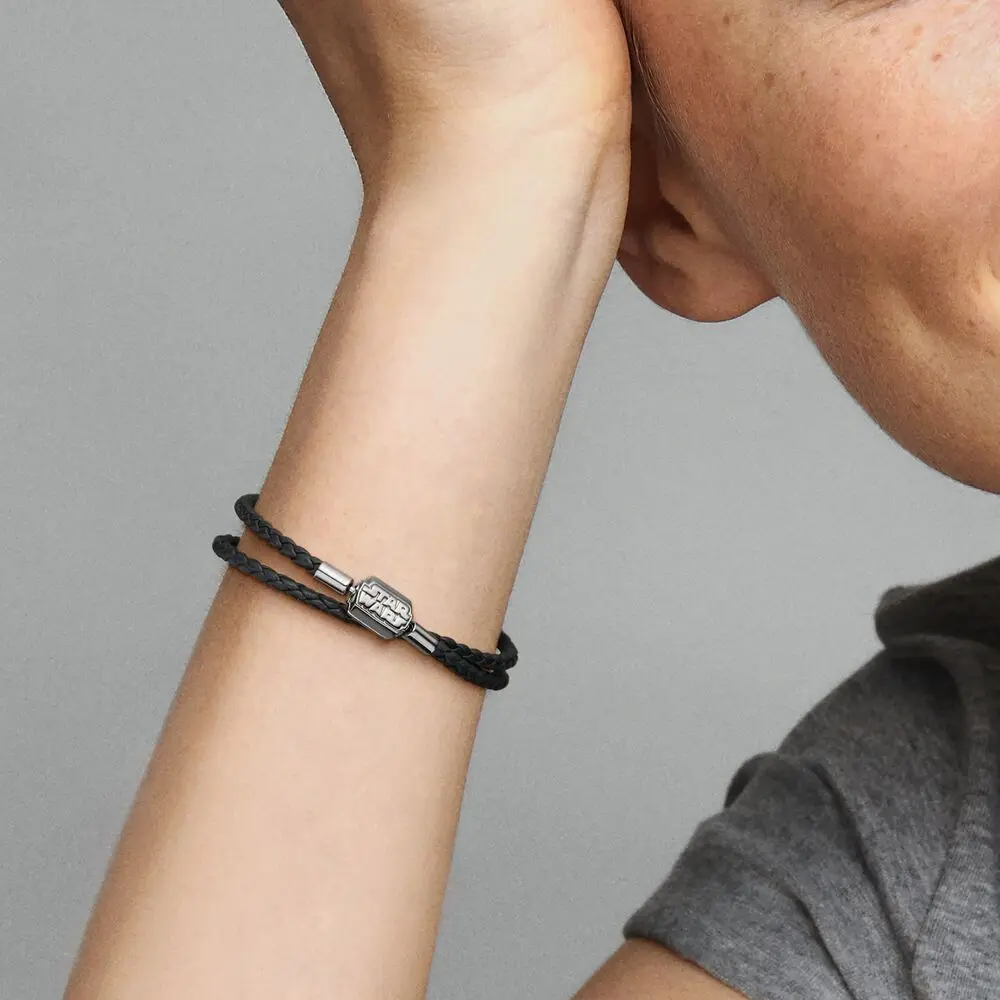 Moment SW de cuero negro con cierre doble para mujer, abalorio europeo de Pandora, joyería|Pulseras de amuleto| - AliExpress