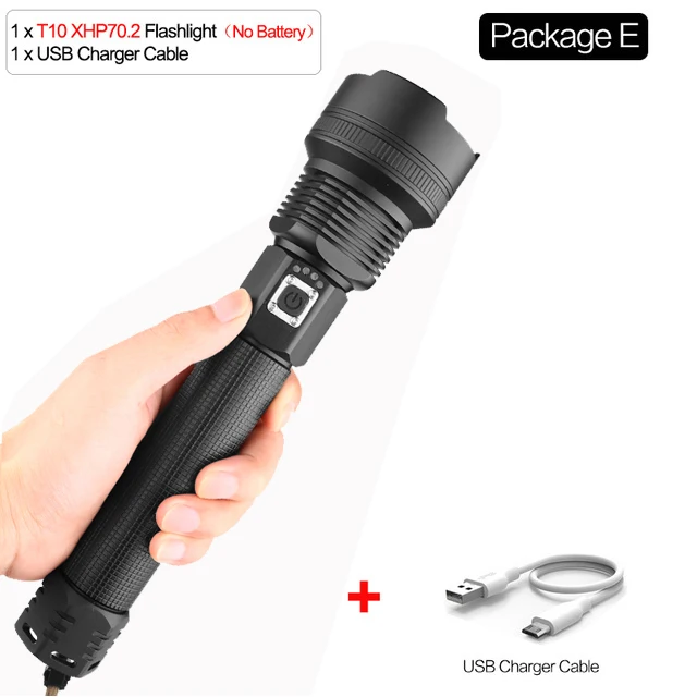 Package E Сверхъяркий XLamp XHP70.2 самый мощный светодиодный фонарь с USB Zoom фонарь XHP70 XHP50 18650 26650 фонарик с перезаряжаемой батареей - Испускаемый цвет: Package E