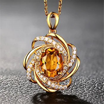 

Korean-style 2 Karat Citrine Pendant Creative Rotating Windmill Pendant Set with Embedded 18k Gold Color Gemstone Necklace
