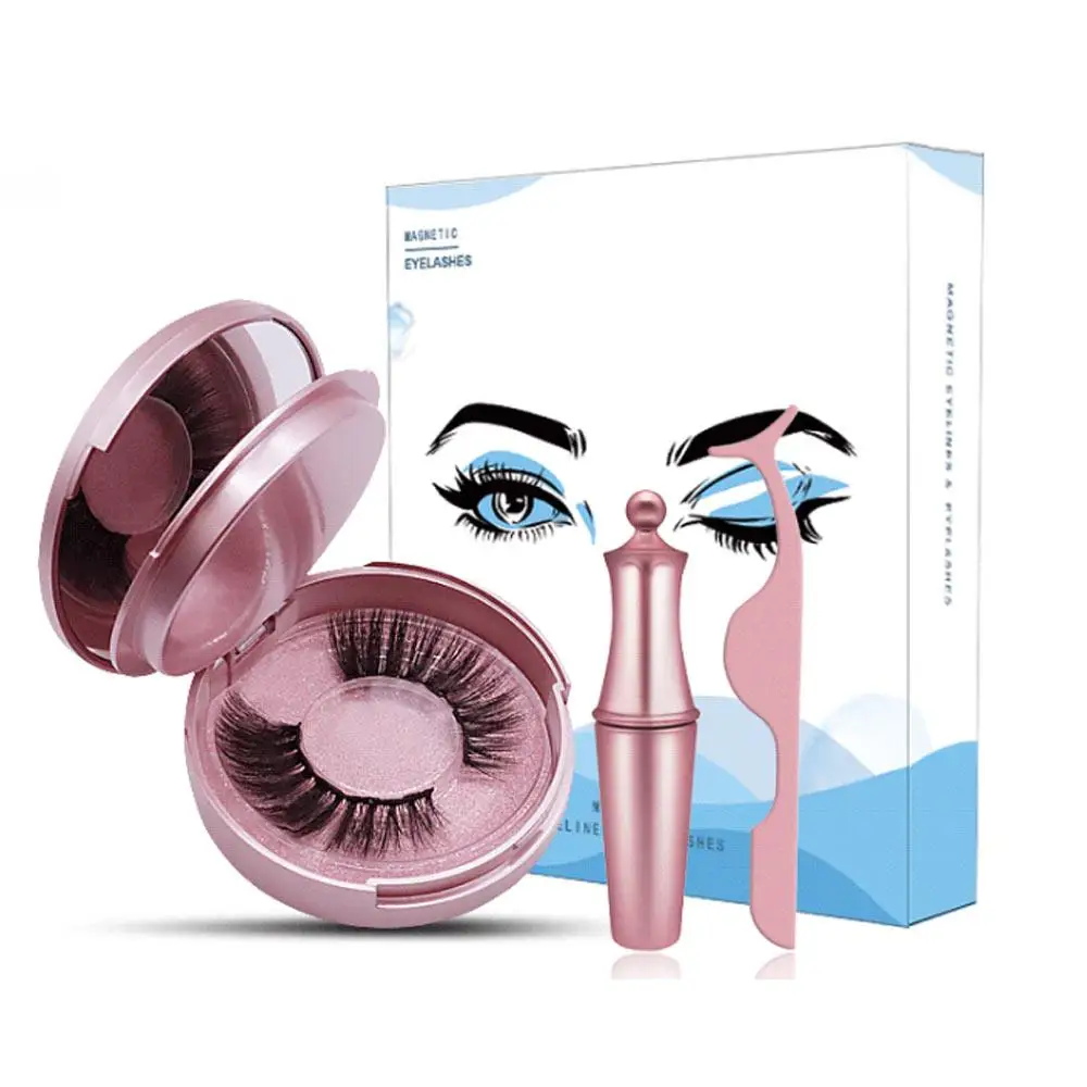 

2 Pairs Magnetic Eyelash Eyeliner Eyelashes Tweezers Kit 5 Magnets Full Eye No Glue Reusable False Eye Lashes