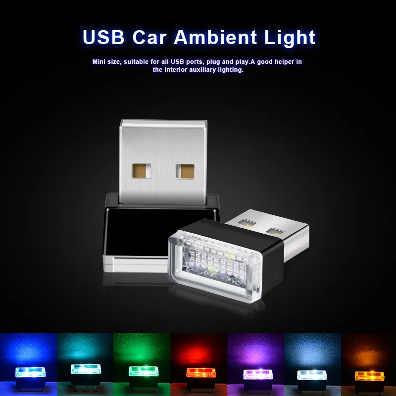 7 шт./лот мини-светодиод машины светильник авто Интерьер USB атмосферный свет штекер Декор лампа аварийный светильник ing PC автомобильные аксессуары
