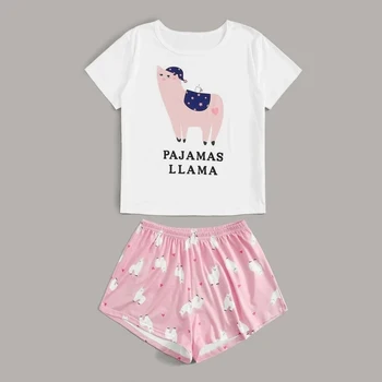 

Animal Letter Printed Nightgowns Women Summer New Modal Pajama Set Female 2020 Casual Short Sleeve T-Shirt Shorts Home Clothes