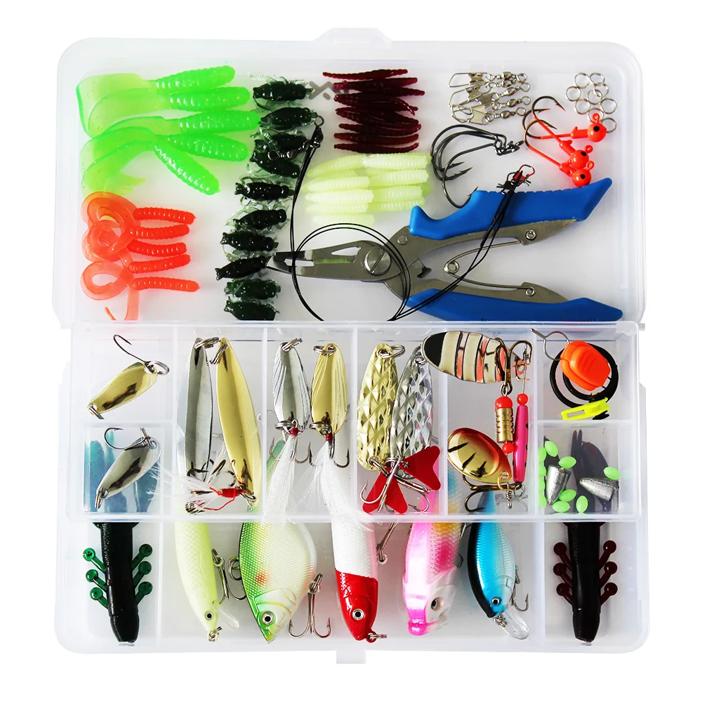 

Fishing Lure Kit 73/100/101/106/132pcs Minnow/Popper Spinner Spoon Lure With Hook Isca Bait Fishing Plier Lure Set De Pesca