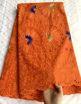 

Swiss voile lace fabric Orange 2020 latest Dry lace embroidery African 100% cotton fabrics Swiss voile lace popular Dubai style