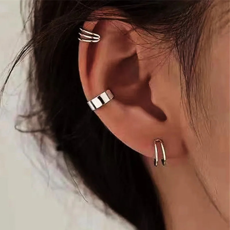 Ear Clip Earrings Fashion Simple Cross Clip Earrings For Women Girls Cute Gold Silver Color Punk Ear Cuff Clip Without Piercing 3pcs