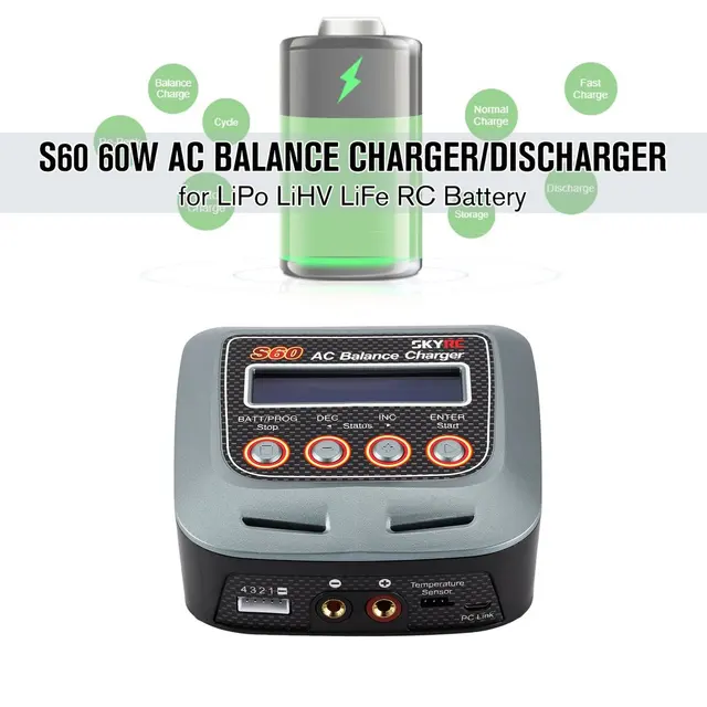 $35.17  S60 60W 100-240V AC Balance Charger/Discharger for 2-4S Lithium LiPo LiHV LiFe Lilon NiCd NiMh PB R