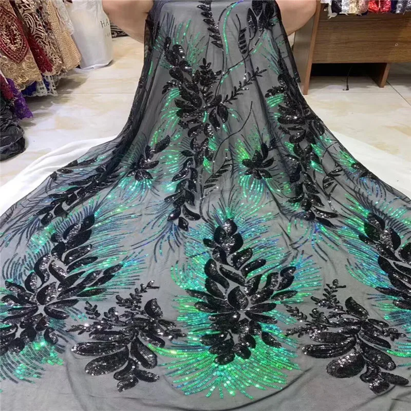 Последняя расшитая блестками африканская ткань для тюли кружевная в зеленом цвете высокое качество нигерийские Блестки Свадебное кружево для платья швейная ткань - Цвет: 18