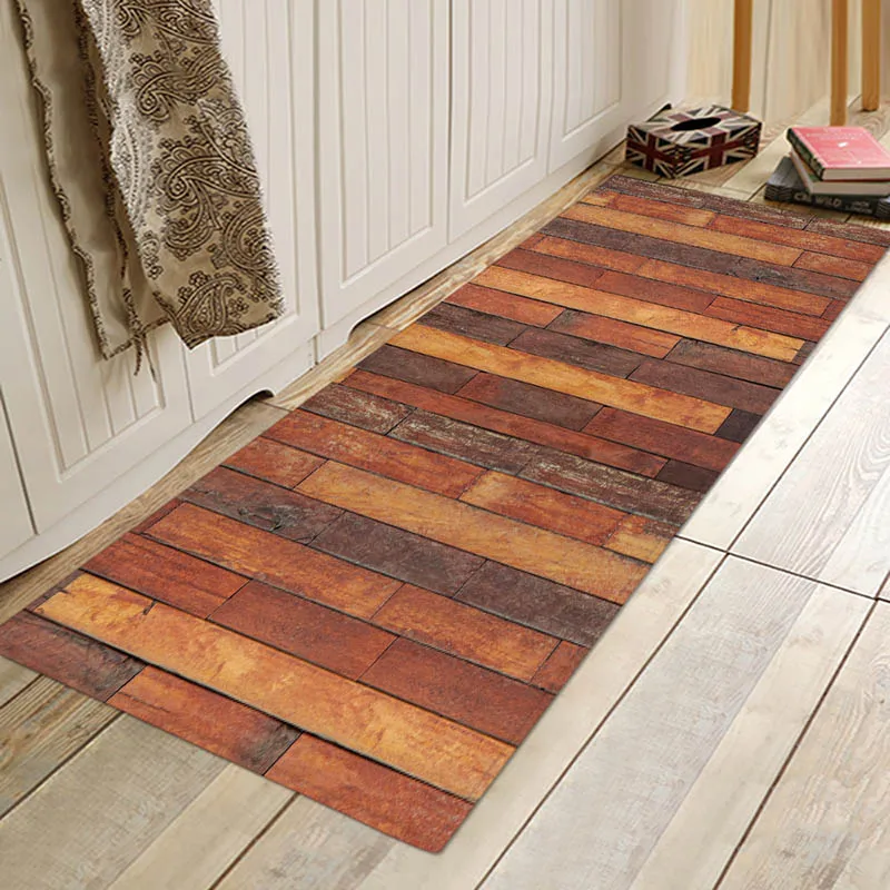 Brown wood bars Flannery printing Anti-Slip absorbent home mat - Цвет: Brown wood bars 3